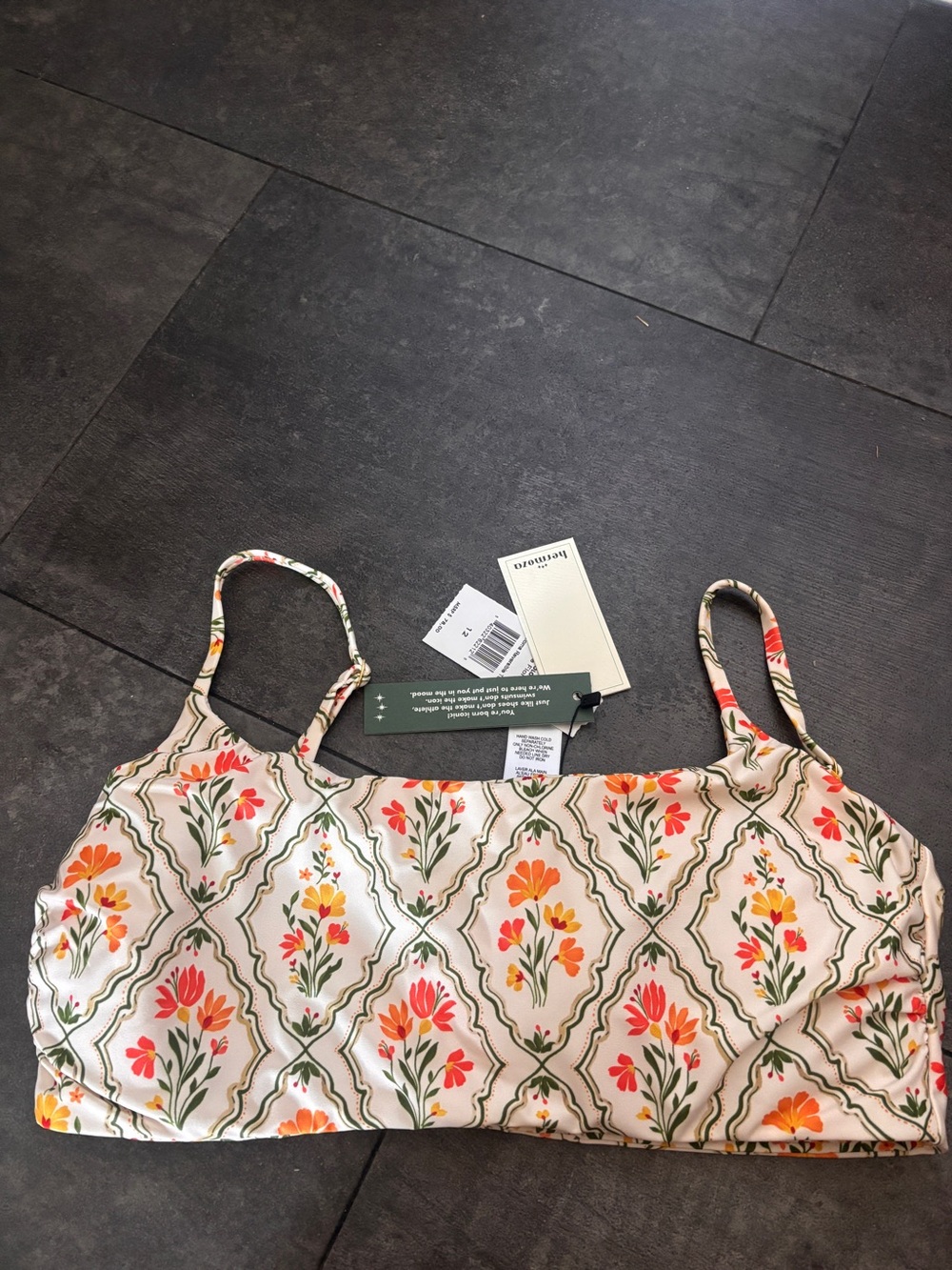 Hermoza Floral Print bathing suit top - Cream, Orange & Green